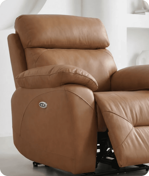 Milano Genuine Leather Caramel Electric Power Recliner Armchair