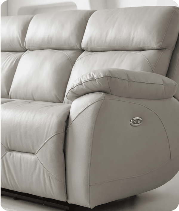 Milano Genuine Leather Light Grey Electric Power Recliner 3 Seater Sofa