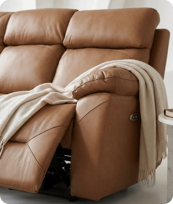Milano Genuine Leather Caramel Electric Power Recliner 3 Seater Sofa