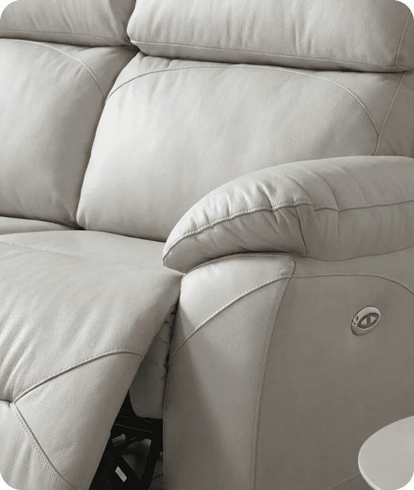 Milano Genuine Leather Light Grey Electric Power Recliner 2 Seater Sofa