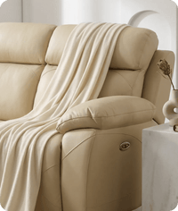 Milano Genuine Leather Cream Electric Power Recliner 3 Seater Sofa