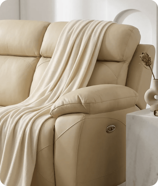 Milano Genuine Leather Cream Electric Power Recliner 3 Seater Sofa