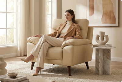 Ascot Genuine Leather Cream Armchair