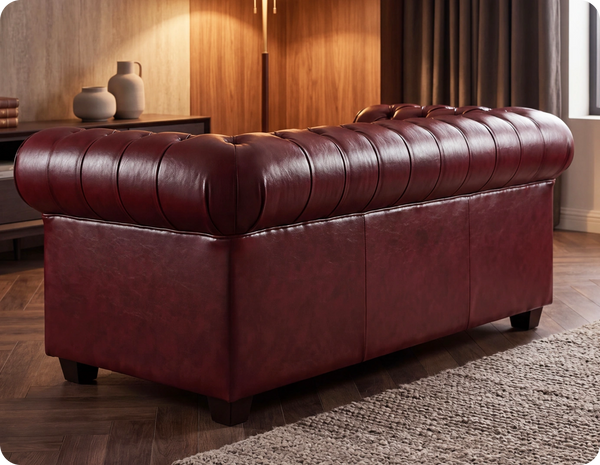 Chesterfield Red Leather Antique 2 Seater Sofa