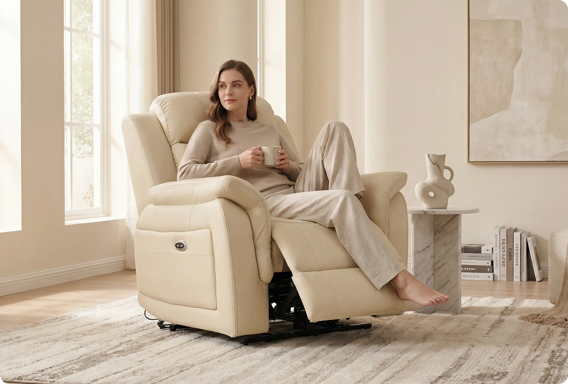 Martini Cream Leather Power Recliner Armchair