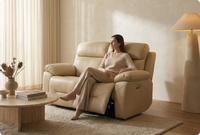 Milano Genuine Leather Cream Electric Power Recliner 2 Seater Sofa