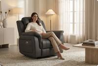 Martini Genuine Leather Grey Electric Power Recliner Armchair