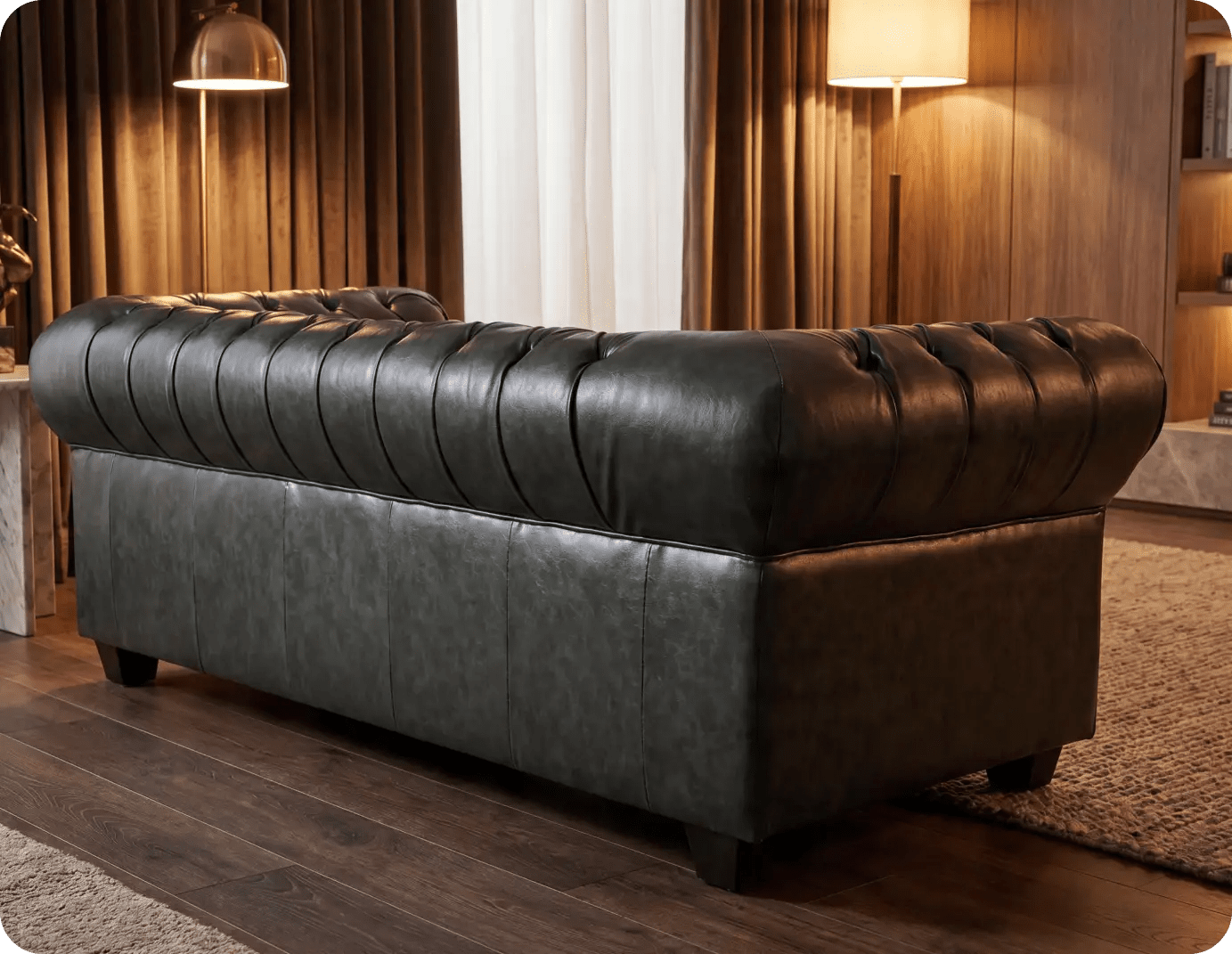 Chesterfield Green Leather Antique 3 Seater Sofa