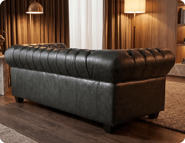 Chesterfield Green Leather Antique 3 Seater Sofa