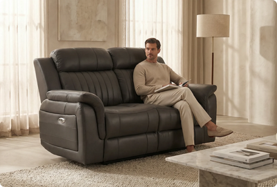 Martini Genuine Leather Grey Electric Power Recliner 2 Seater Sofa