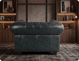 Chesterfield Green Leather Antique Armchair