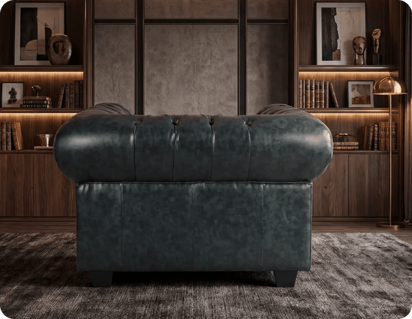 Chesterfield Green Leather Antique Armchair