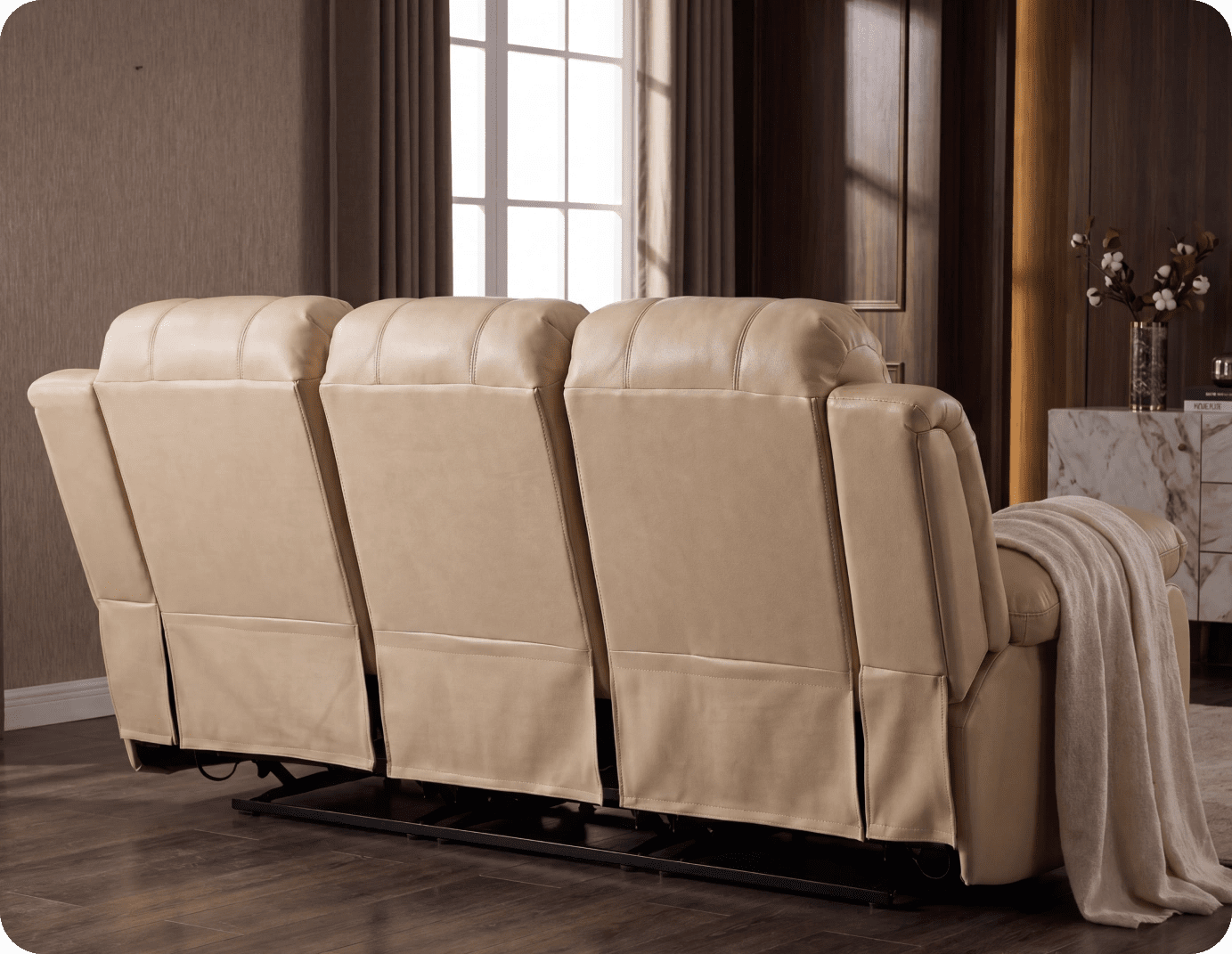 York Cream Leather Electric Recliner 3 Seater Sofa