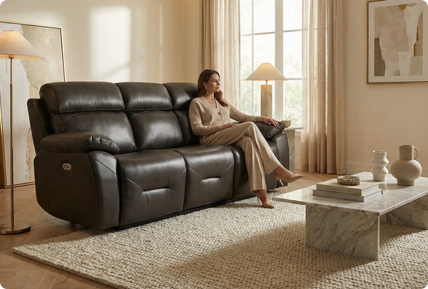Milano Genuine Leather  Grey Electric Power Recliner 3 Seater Sofa