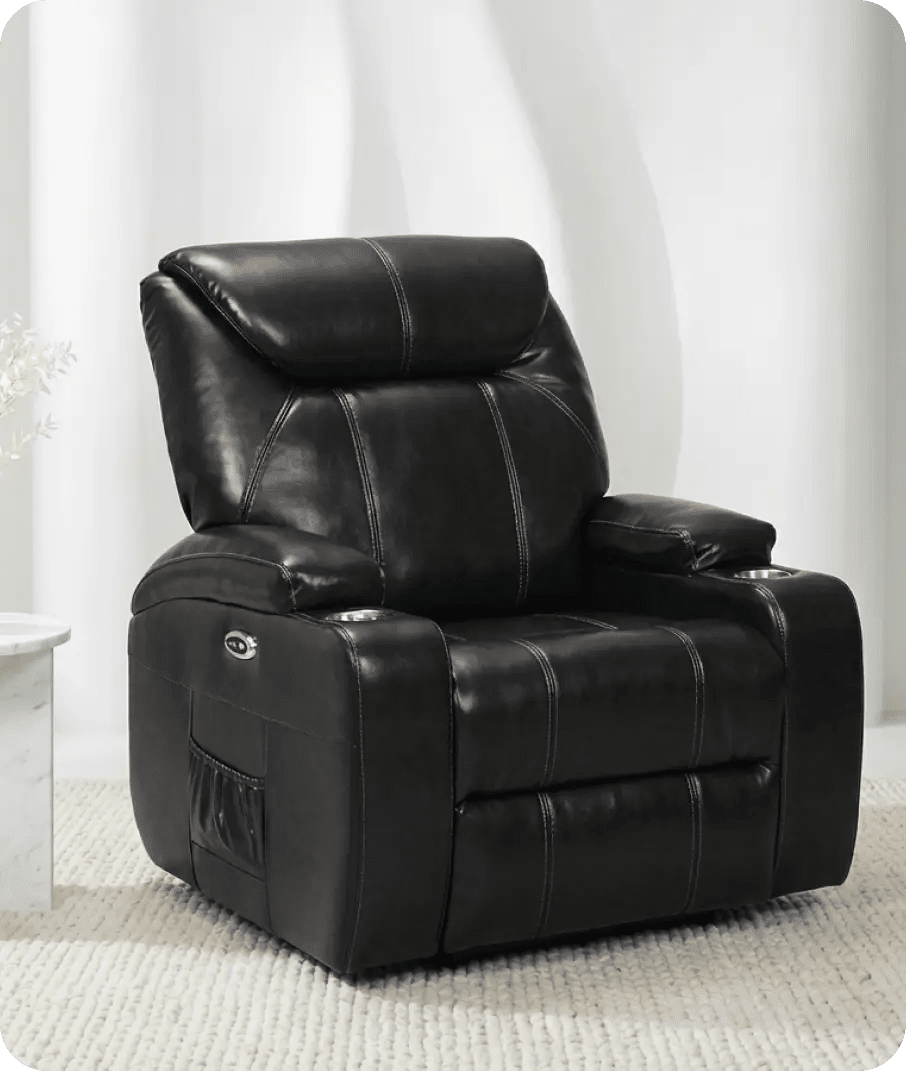 Cinemax Black Electric Leather Recliner Armchair With Two Cup Holders