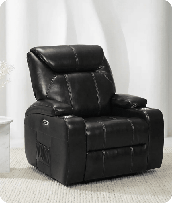 Cinemax Black Electric Leather Recliner Armchair With Two Cup Holders