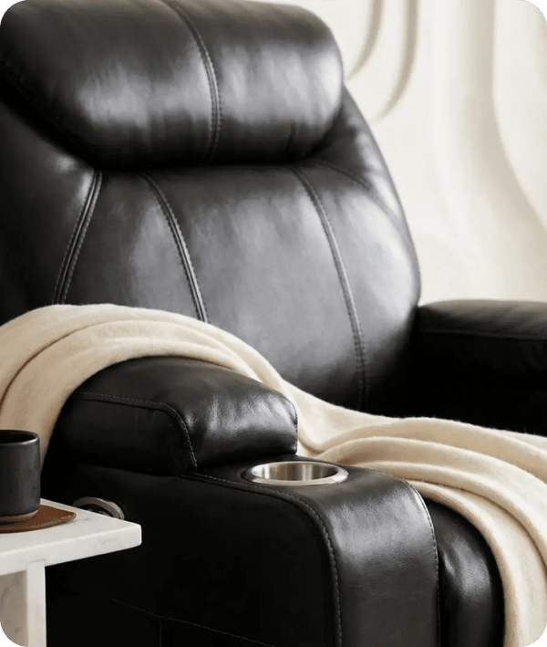 Cinemax Black Electric Leather Recliner Armchair With Two Cup Holders
