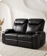 Cinemax Black Electric 2 Seater Leather Recliner Sofa With Two Cup Holders