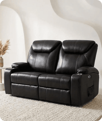 Cinemax Black Electric 2 Seater Leather Recliner Sofa With Two Cup Holders