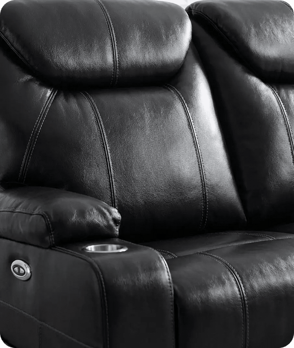 Cinemax Black Electric 2 Seater Leather Recliner Sofa With Two Cup Holders