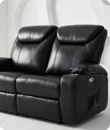 Cinemax Black Electric 2 Seater Leather Recliner Sofa With Two Cup Holders