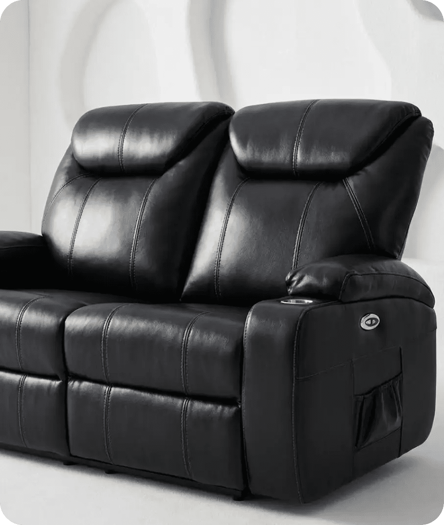 Cinemax Black Electric 2 Seater Leather Recliner Sofa With Two Cup Holders