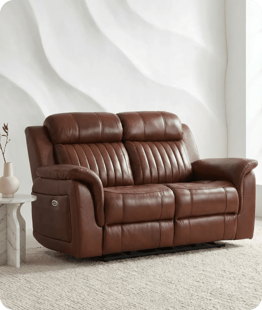 Martini Genuine Leather Tan Electric Power Recliner 2 Seater Sofa