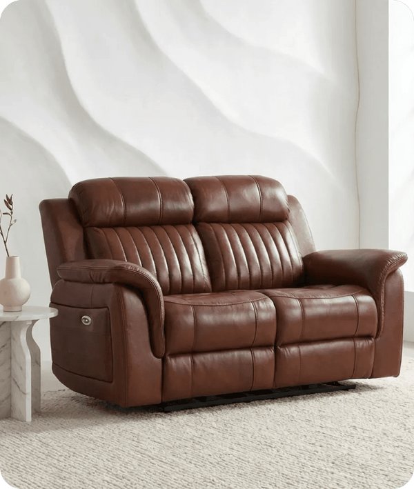Martini Genuine Leather Tan Electric Power Recliner 2 Seater Sofa
