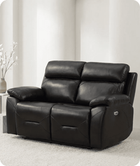Milano Genuine Leather Black Electric Power Recliner 2 Seater Sofa