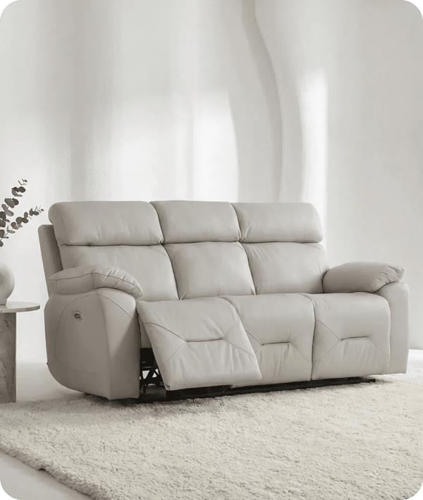 Milano Genuine Leather Light Grey Electric Power Recliner 3 Seater Sofa