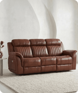 Martini Genuine Leather Tan Electric Power Recliner 3 Seater Sofa