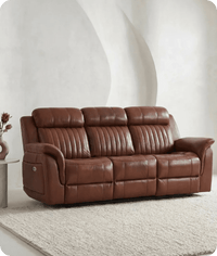Martini Genuine Leather Tan Electric Power Recliner 3 Seater Sofa