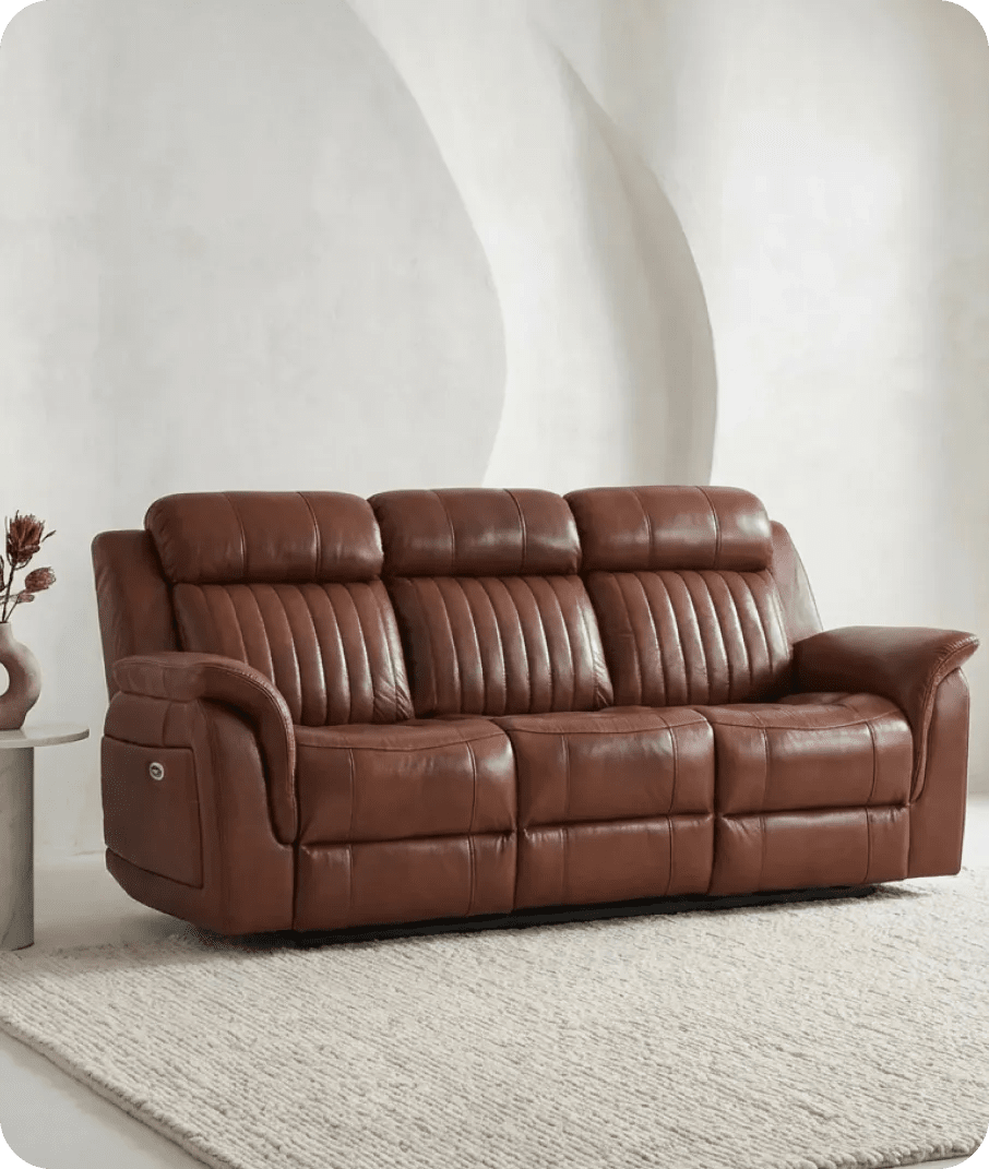Martini Genuine Leather Tan Electric Power Recliner 3 Seater Sofa