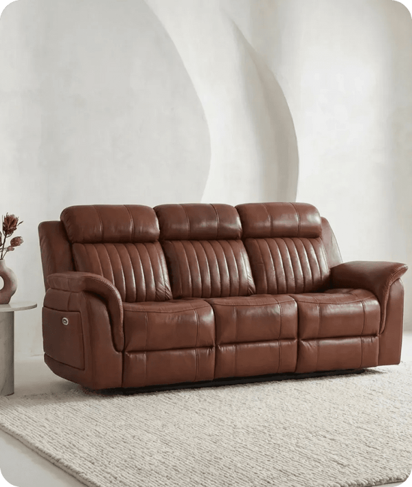 Martini Genuine Leather Tan Electric Power Recliner 3 Seater Sofa
