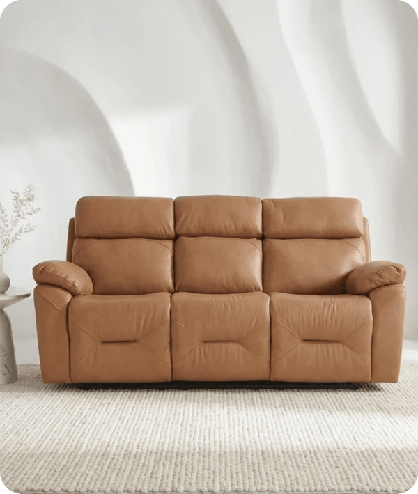 Milano Genuine Leather Caramel Electric Power Recliner 3 Seater Sofa