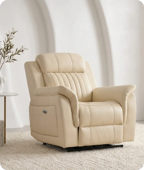 Martini Cream Leather Power Recliner Armchair