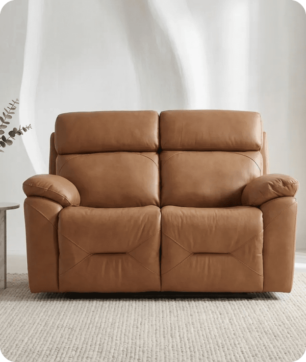 Milano Genuine Leather Caramel Electric Power Recliner 2 Seater Sofa