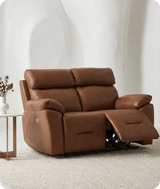 Milano Genuine Leather Tan Electric Power Recliner 2 Seater