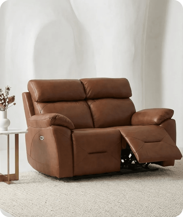 Milano Genuine Leather Tan Electric Power Recliner 2 Seater