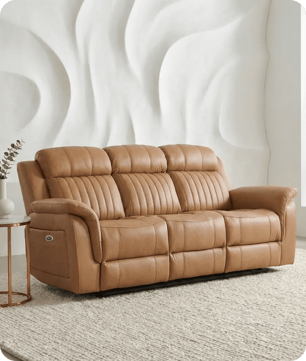 Martini Genuine Leather Caramel Electric Power Recliner 3 Seater