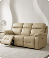 Milano Genuine Leather Cream Electric Power Recliner 3 Seater Sofa