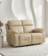 Milano Genuine Leather Cream Electric Power Recliner 2 Seater Sofa