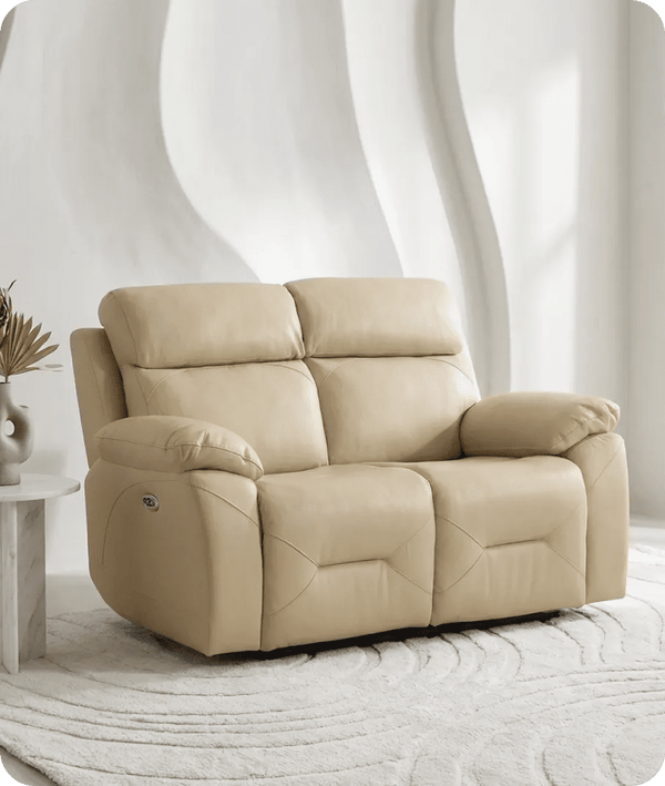 Milano Genuine Leather Cream Electric Power Recliner 2 Seater Sofa