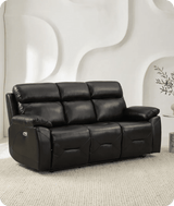 Milano Genuine Leather Black Electric Power Recliner 3 Seater Sofa