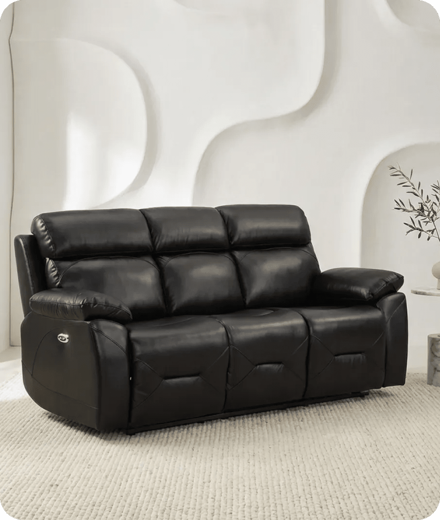 Milano Genuine Leather Black Electric Power Recliner 3 Seater Sofa