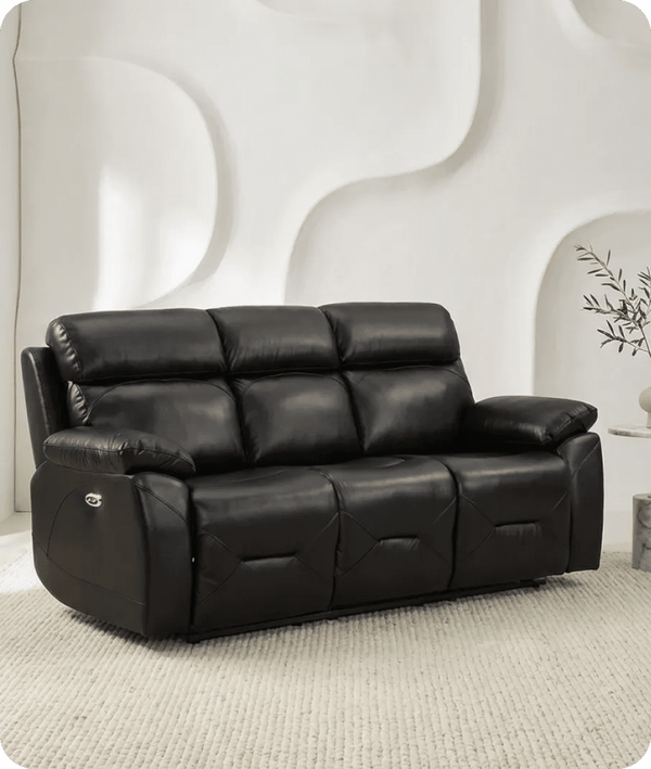 Milano Genuine Leather Black Electric Power Recliner 3 Seater Sofa