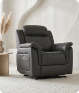 Martini Genuine Leather Grey Electric Power Recliner Armchair