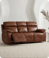 Milano Genuine Leather Tan Electric Power Recliner 3 Seater