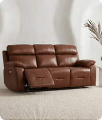 Milano Genuine Leather Tan Electric Power Recliner 3 Seater