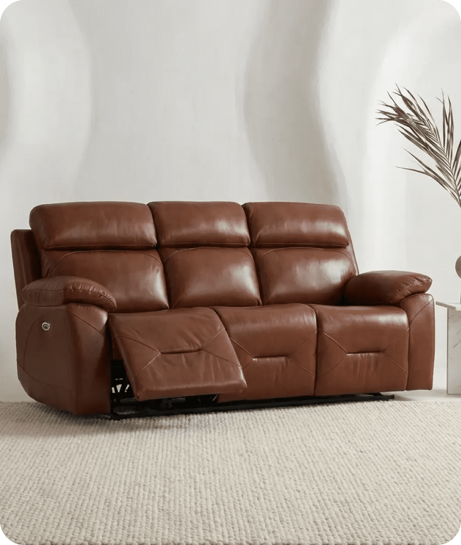 Milano Genuine Leather Tan Electric Power Recliner 3 Seater